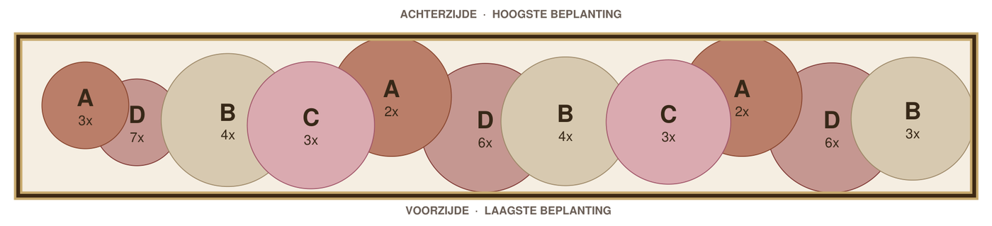 Beplantingsplan: smalle border in de zon op leemgrond, tekening op schaal