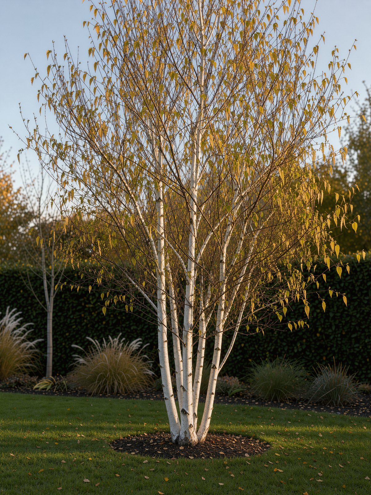 Witte Himalayaberk (Betula utilis 'Doorenbos') in een tuin