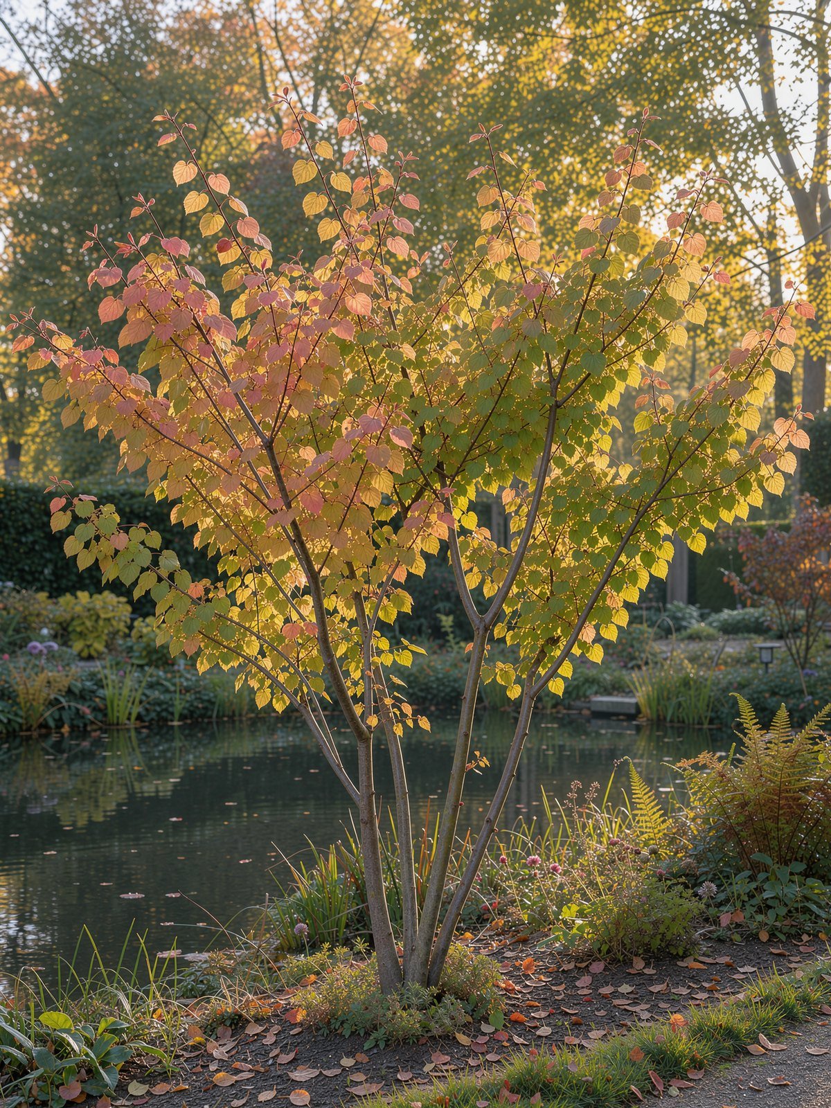 Katsuraboom (Cercidiphyllum japonicum) in een tuin
