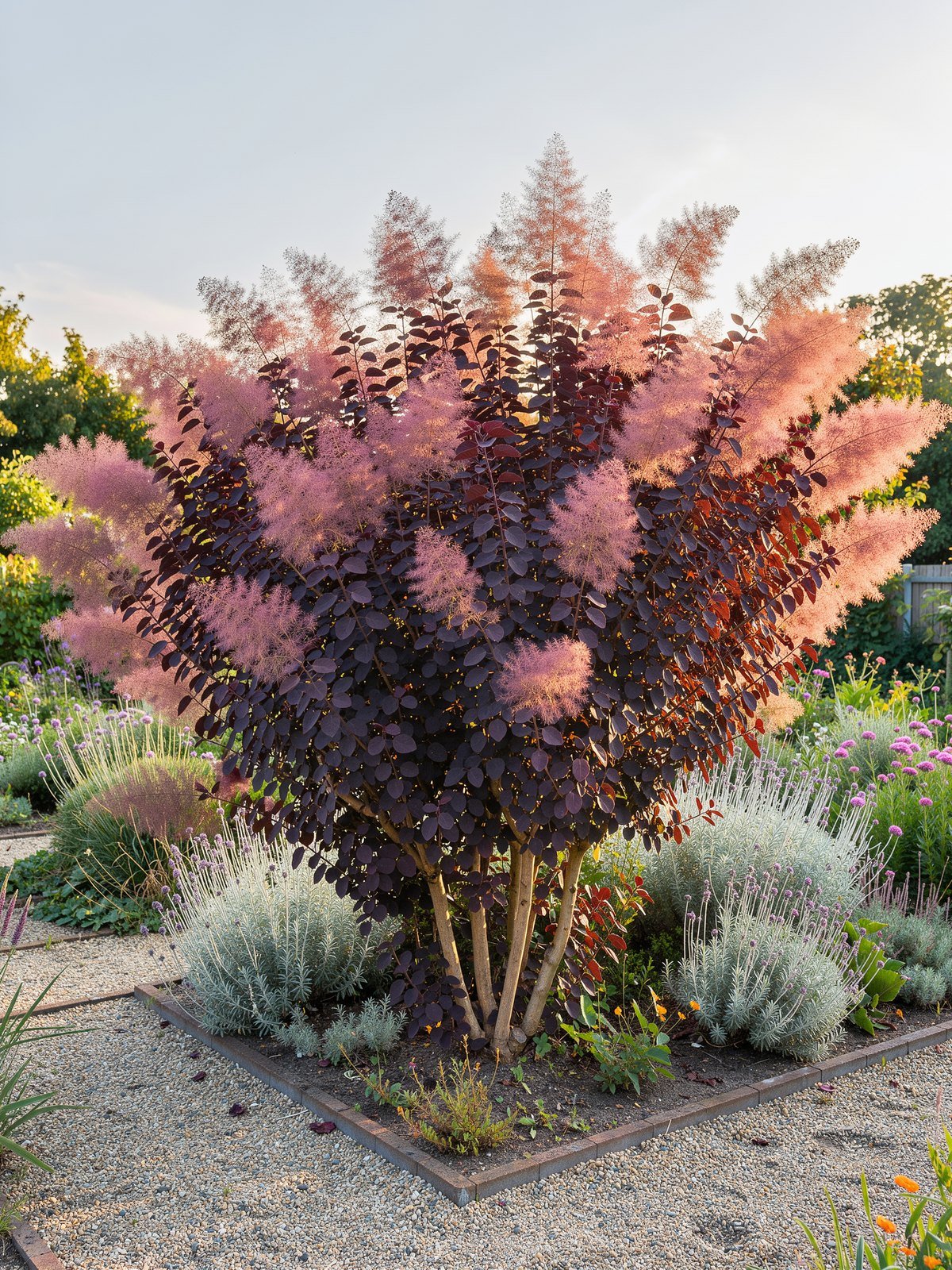 Pruikenboom (Cotinus coggygria 'Royal Purple') in een tuin