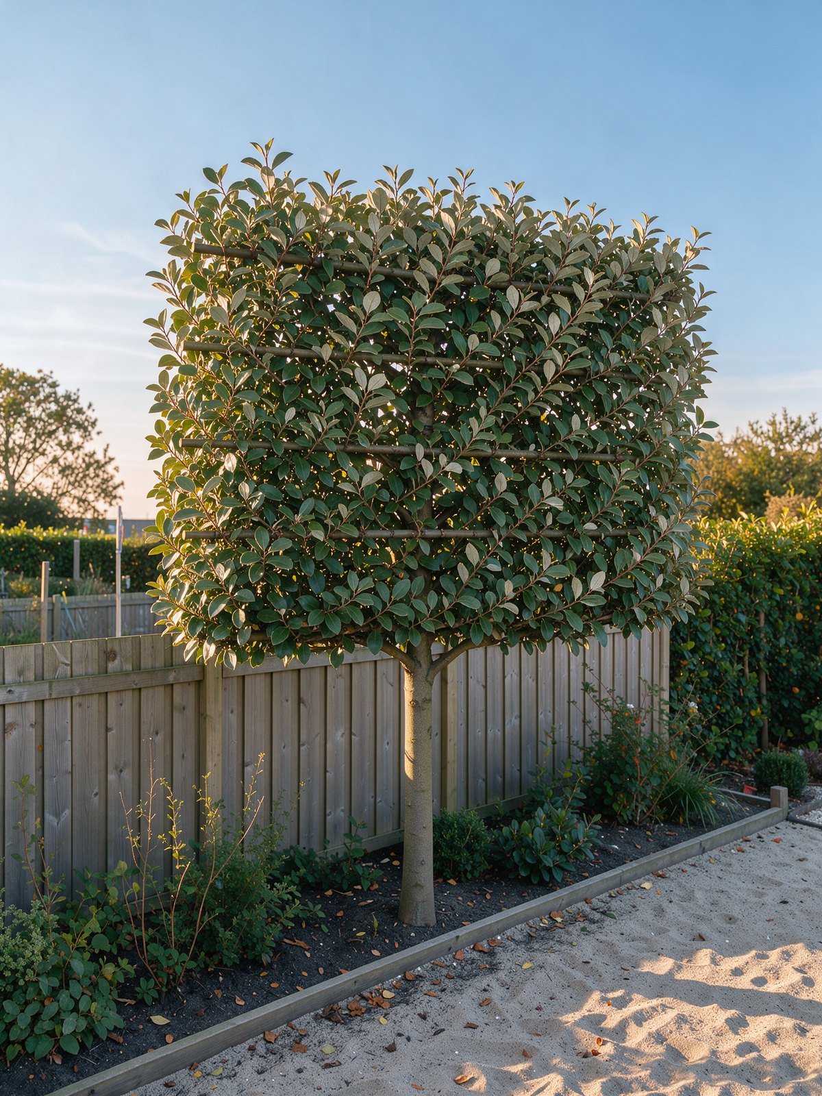 Olijfwilg (Elaeagnus × ebbingei) in een tuin