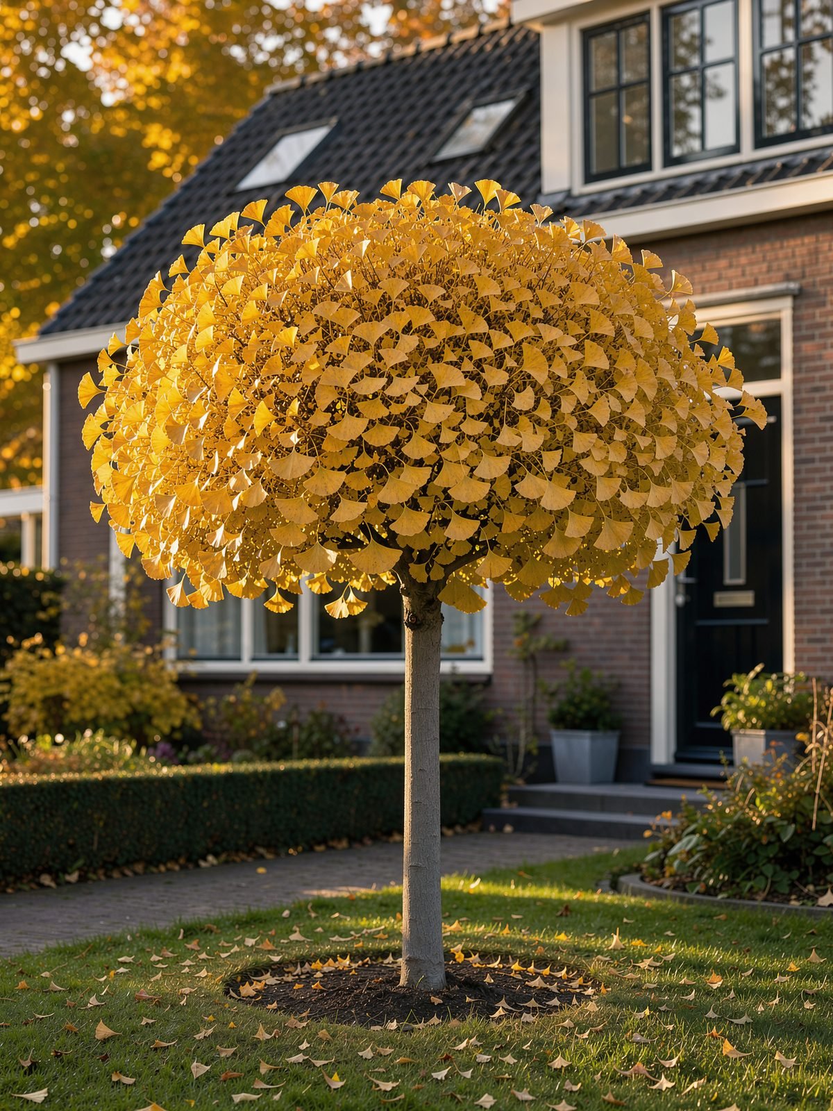 Ginkgo 'Mariken' (Ginkgo biloba 'Mariken') in een tuin