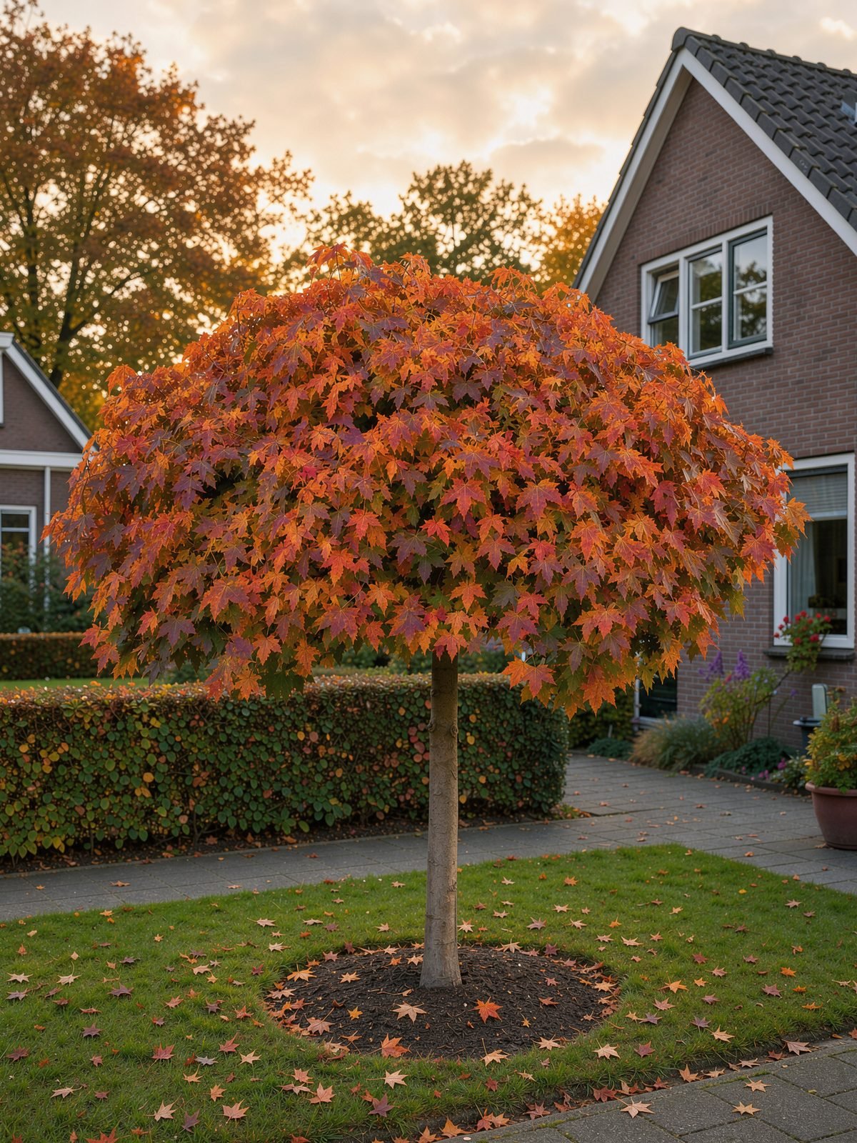 Bolamberboom (Liquidambar styraciflua 'Gum Ball') in een tuin