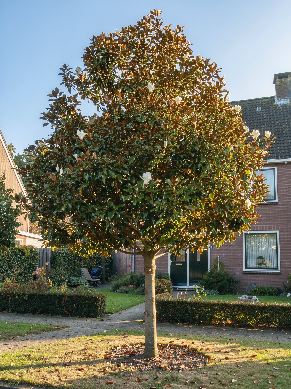 Zuidelijke magnolia (Magnolia grandiflora) in een tuin