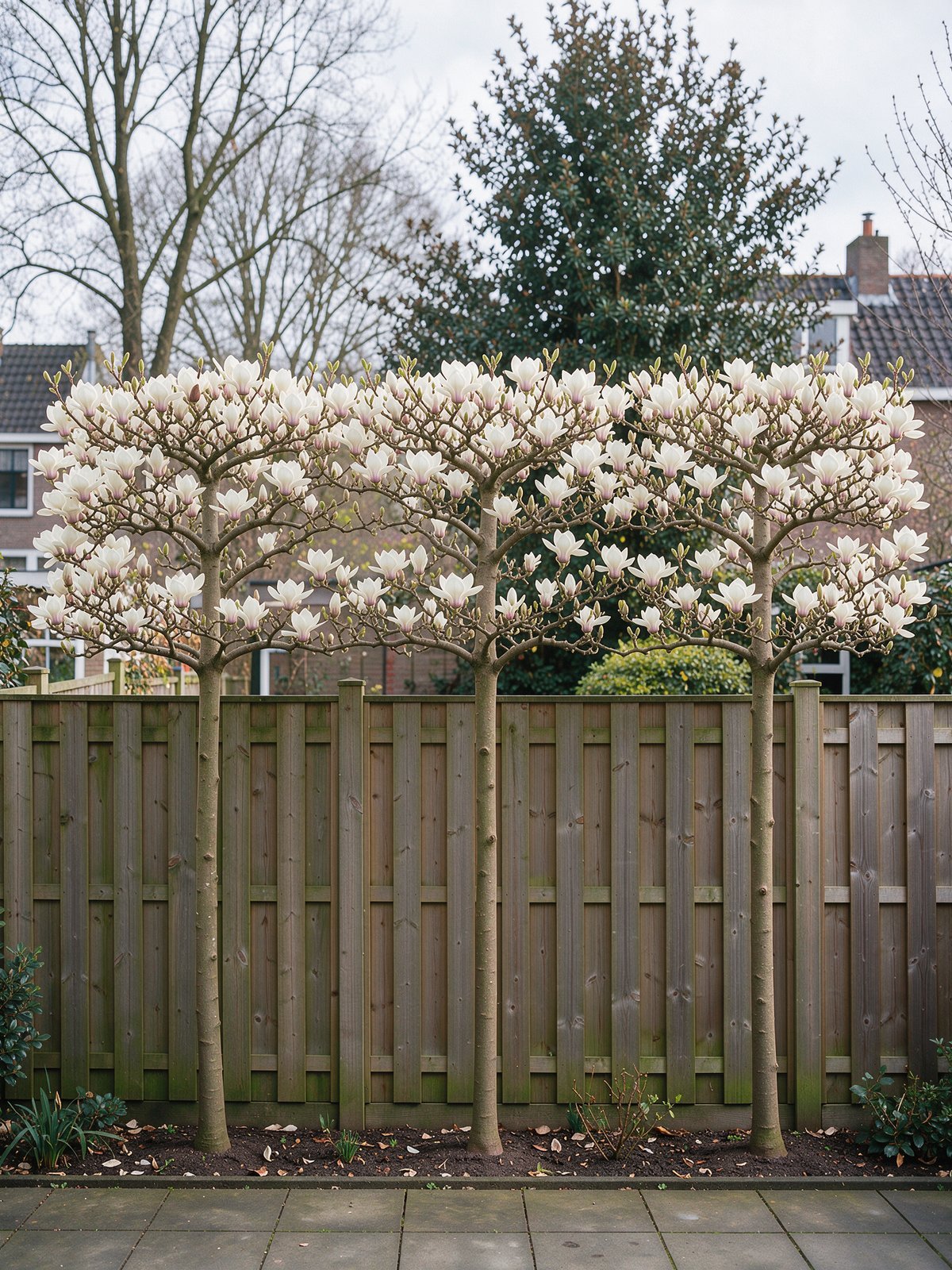 Japanse magnolia (Magnolia kobus) in een tuin