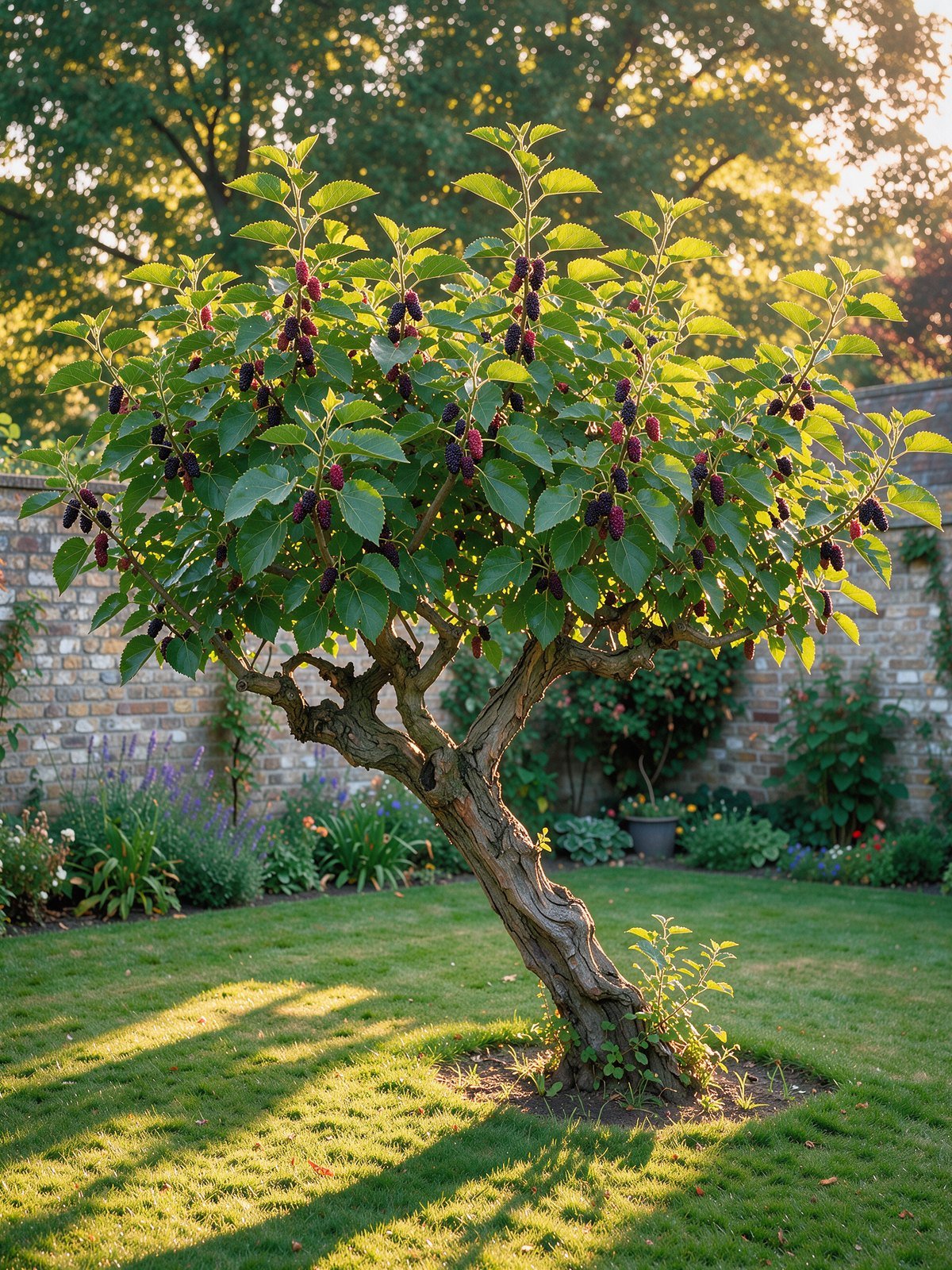 Zwarte moerbei (Morus nigra) in een tuin