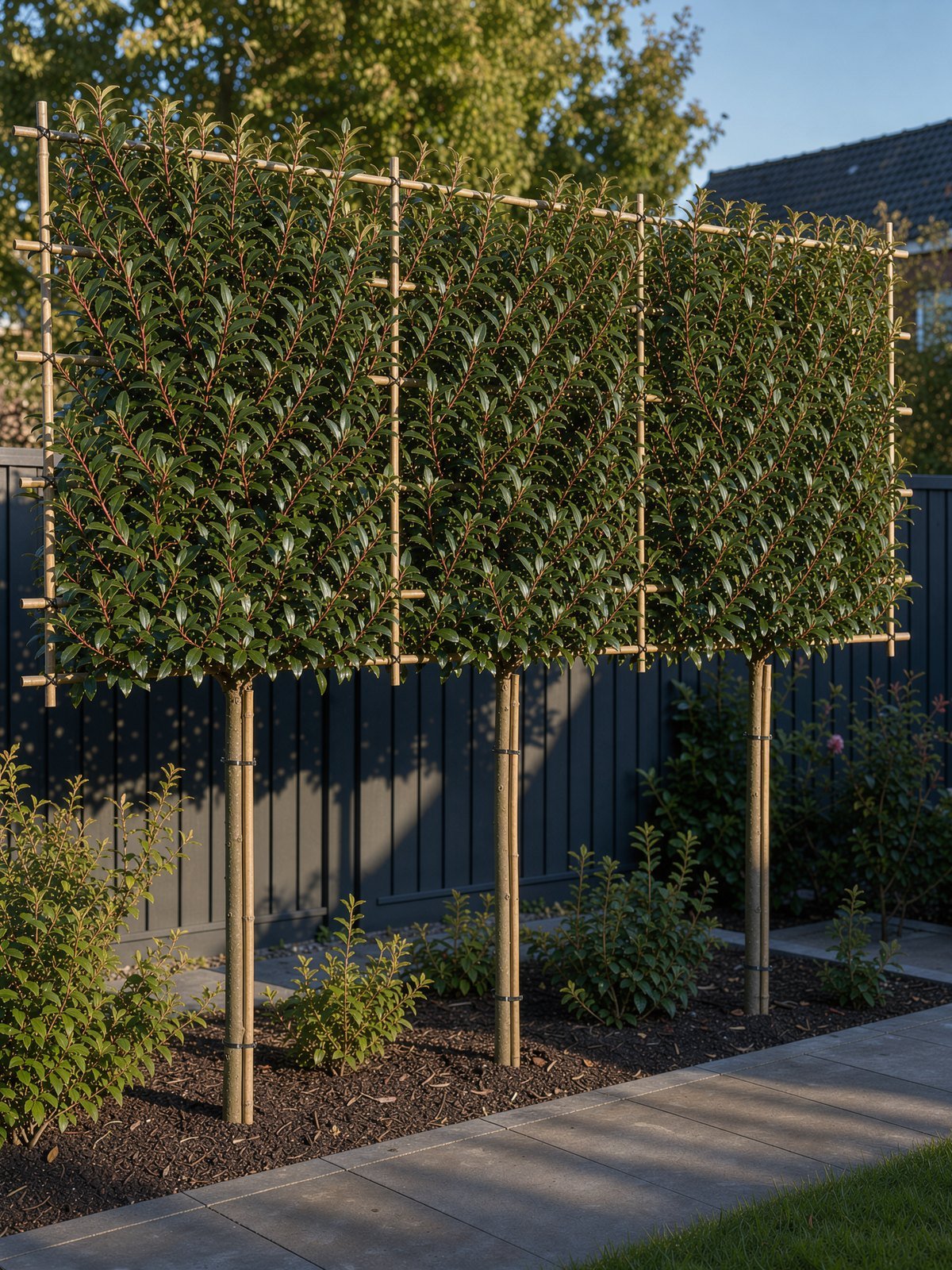 Portugese laurierkers (Prunus lusitanica 'Angustifolia') in een tuin