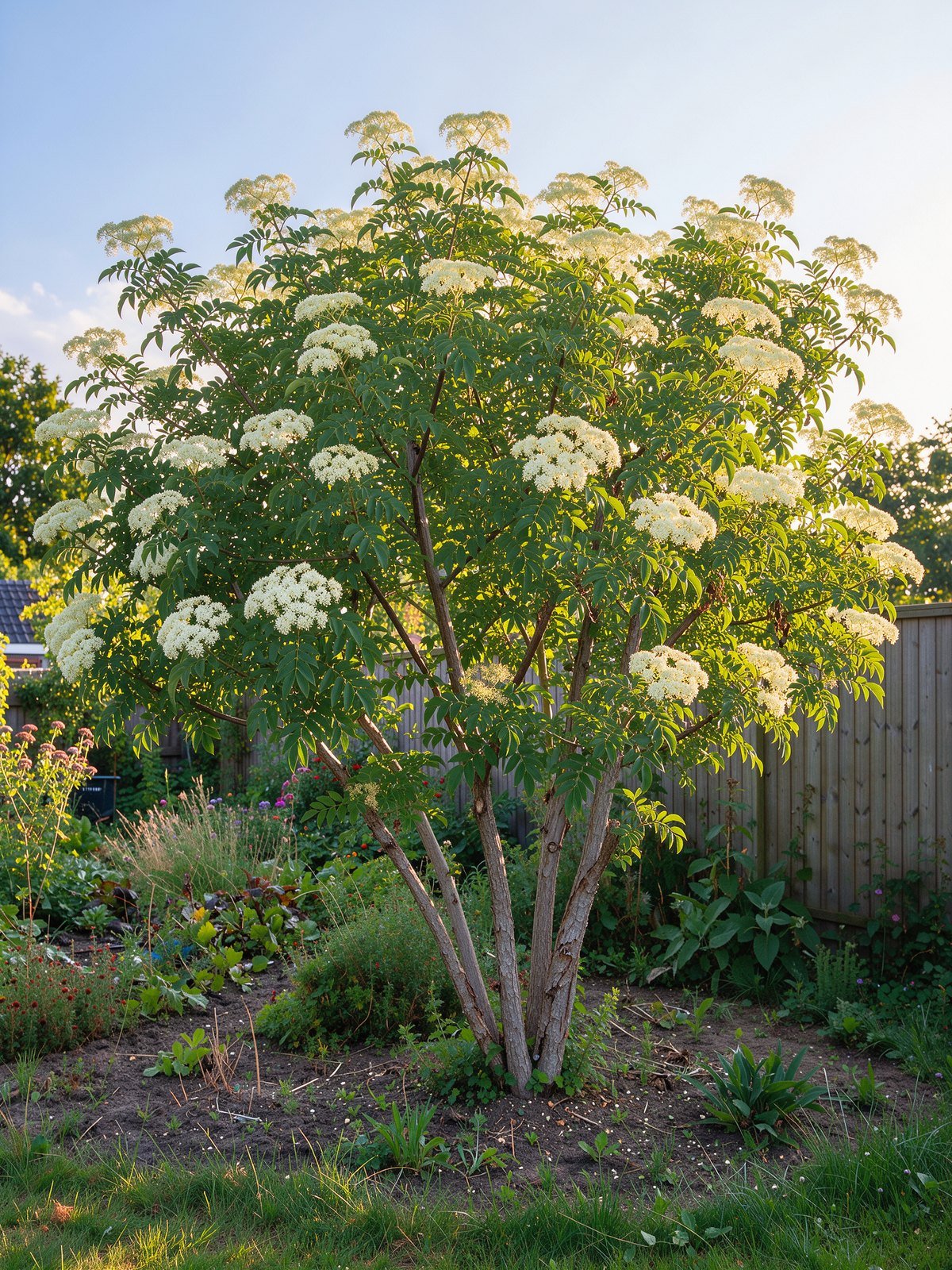 Gewone vlier (Sambucus nigra) in een tuin