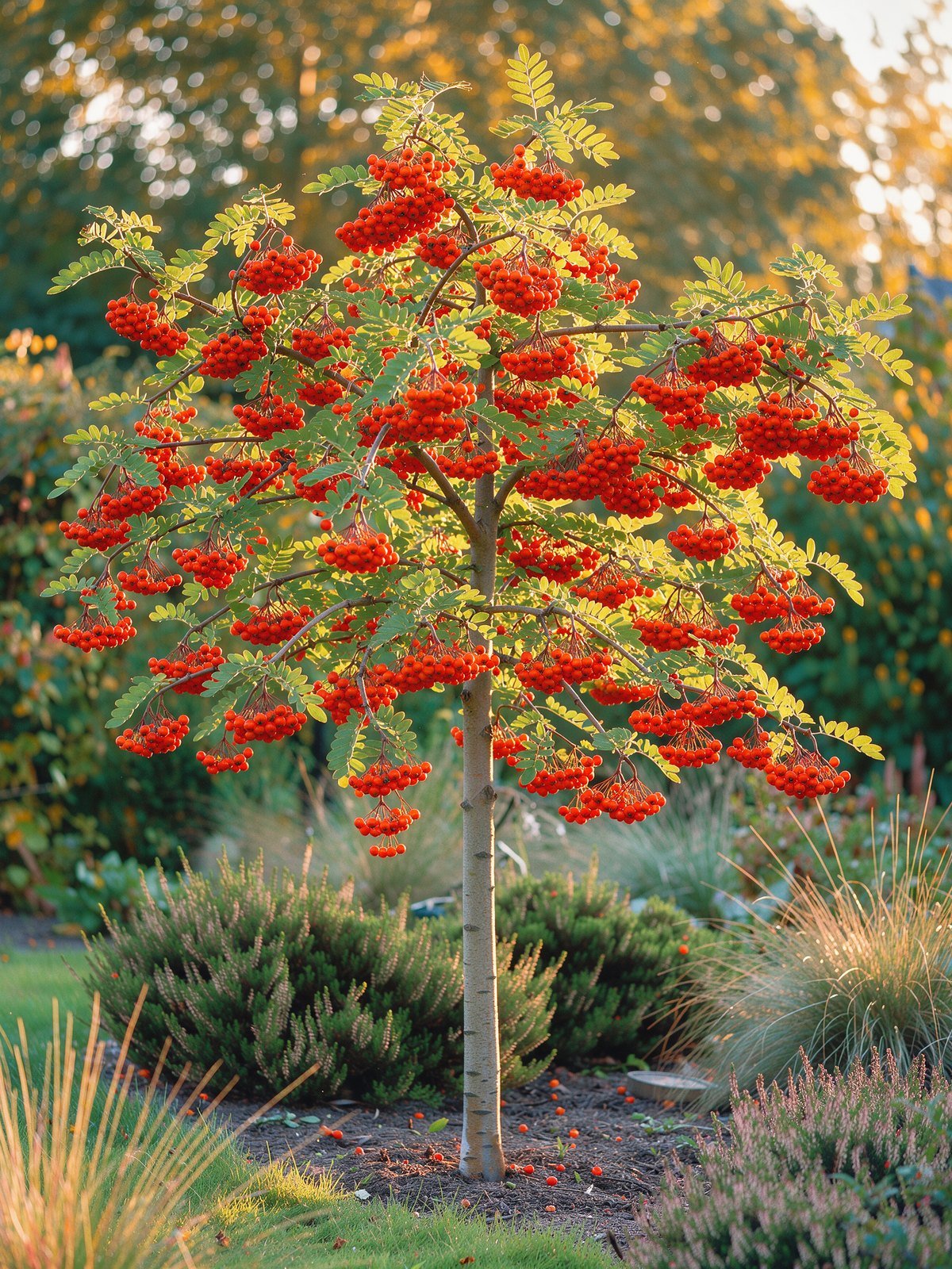 Gewone lijsterbes (Sorbus aucuparia) in een tuin