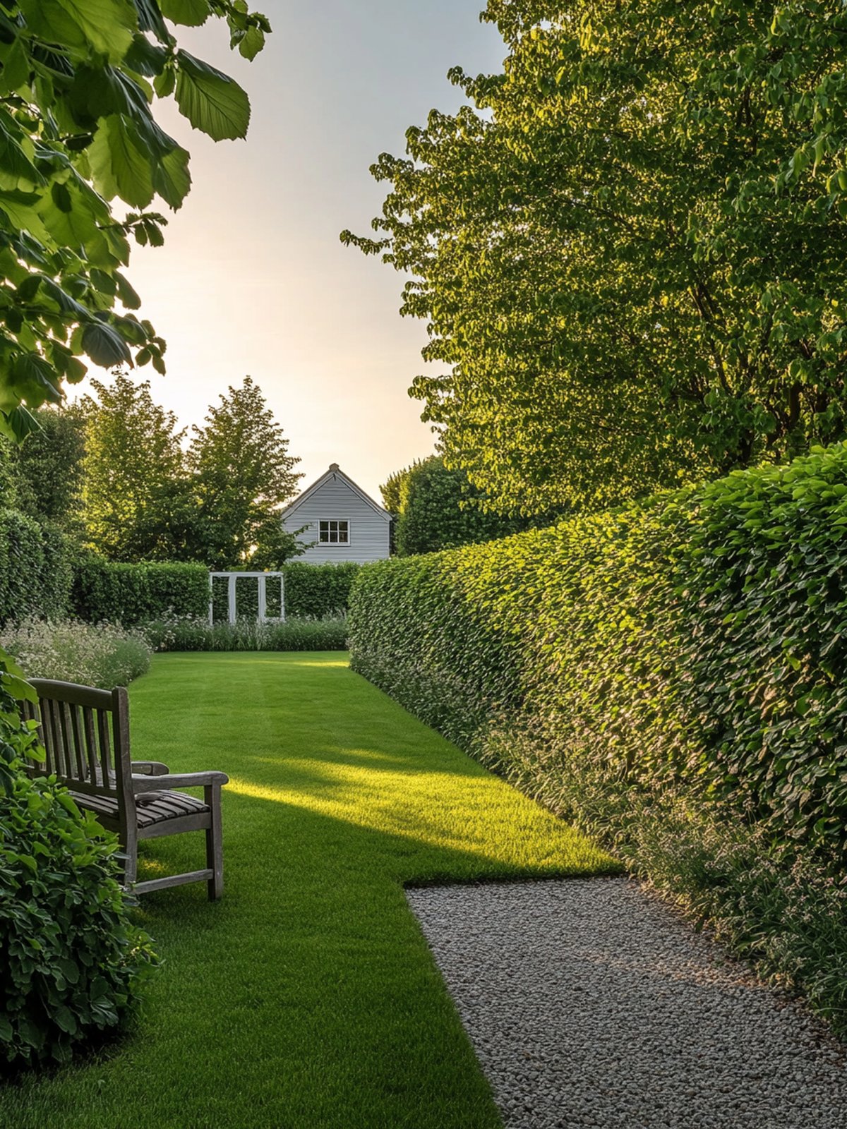 Carpinus betulus haag — gegolfd lichtgroen blad in mei