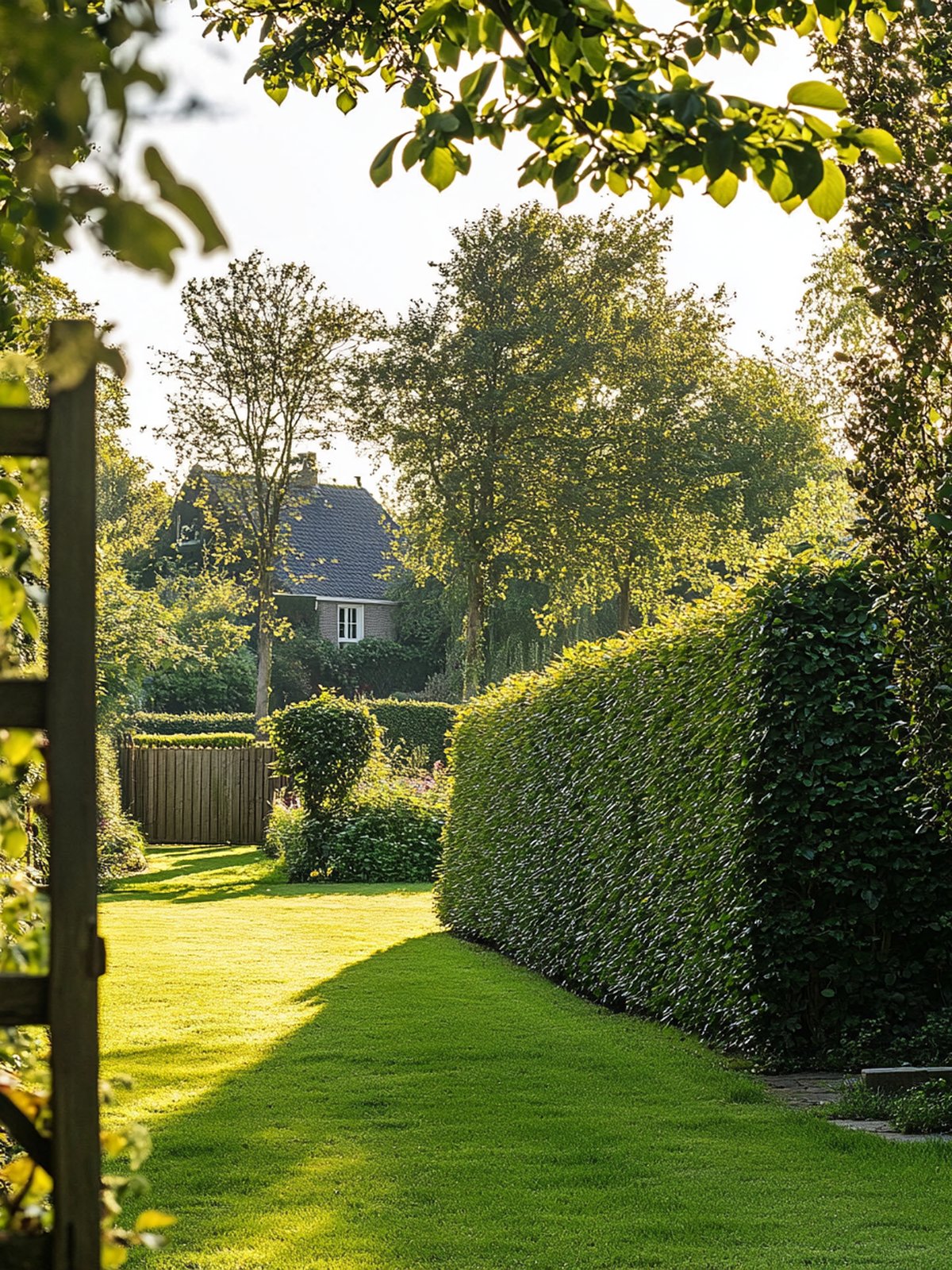 Fagus sylvatica haag — frisgroen voorjaar overgang naar koperbruin winterblad