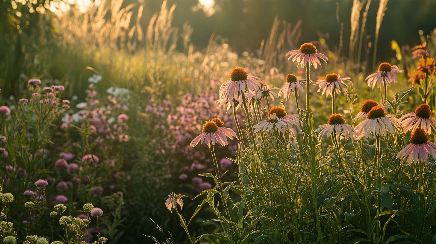 Natuurlijke tuin in Piet Oudolf-stijl met siergrassen, Echinacea, Veronicastrum en Sanguisorba