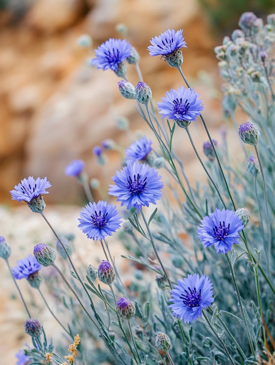 Catananche caerulea — lavendelblauwe papier-knoopjes in mediterrane zomertuin