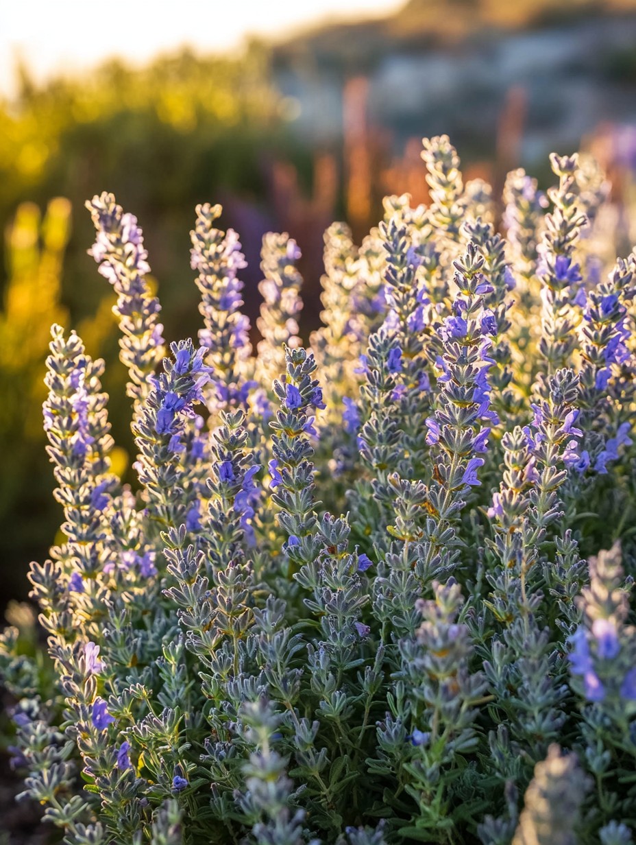 Rosmarinus officinalis — wintergroene rozemarijn met blauwe bloei en kruidig blad
