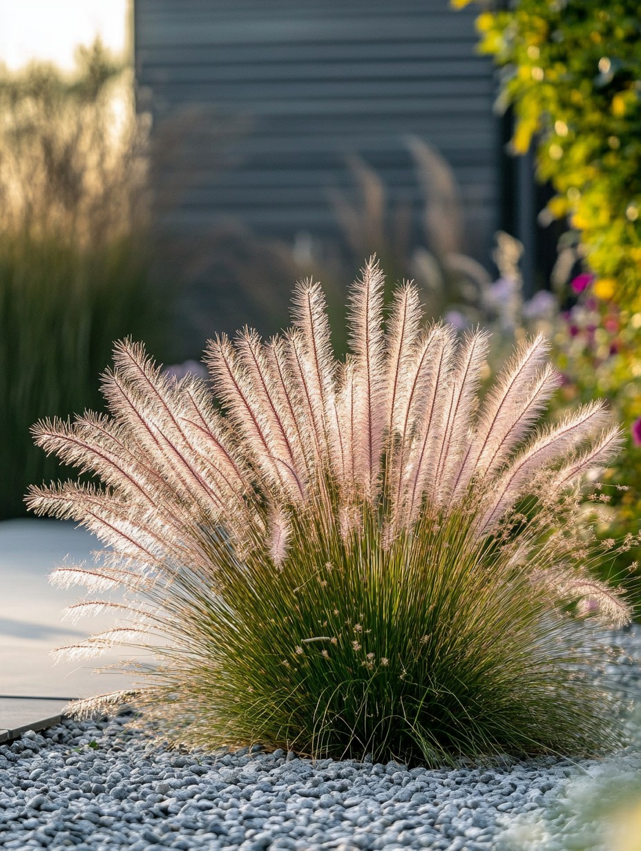 Pennisetum alopecuroides Hameln — pluizige beige aren in najaarslicht