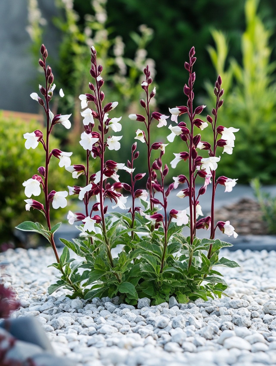 Penstemon — roze buisbloemen op rechte stengels in zomertuin