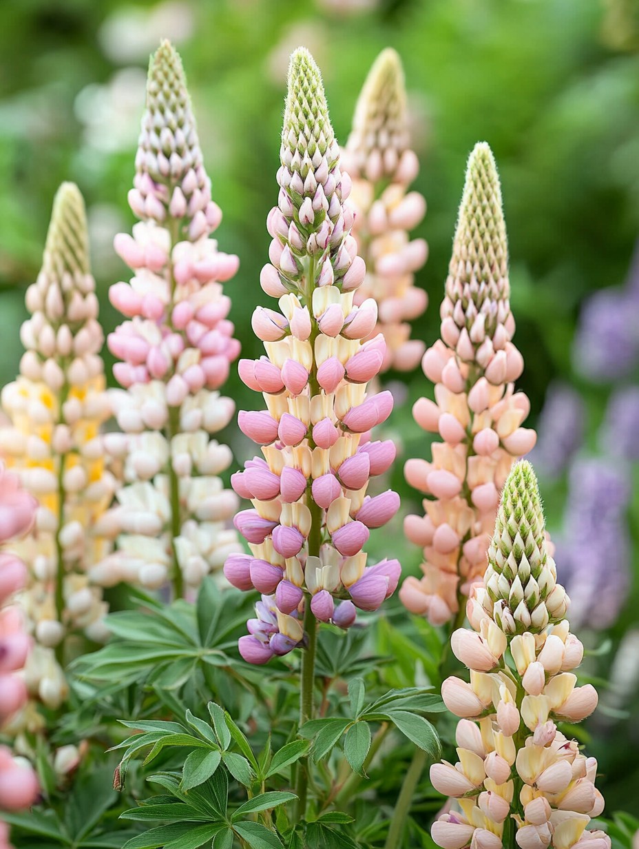Lupinus Russell mix — kleurrijke bloeitorens in rood paars wit roze