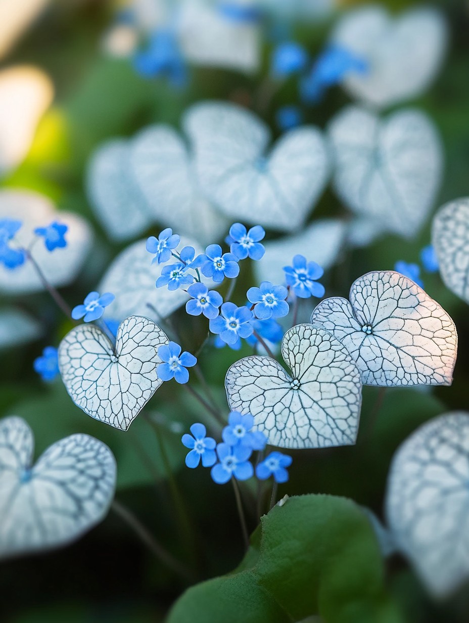Brunnera Jack Frost — zilver-gestreept blad met blauwe vergeet-mij-niet bloei